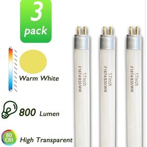 3 Pack 17 Inch F17T4 830 WW Fluorescent Light Bulbs Warm White 800 Lumen 80 CRI